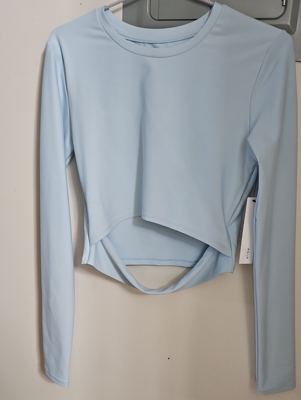 Aqua Light Blue Long-Sleeve Cropped Layered Top